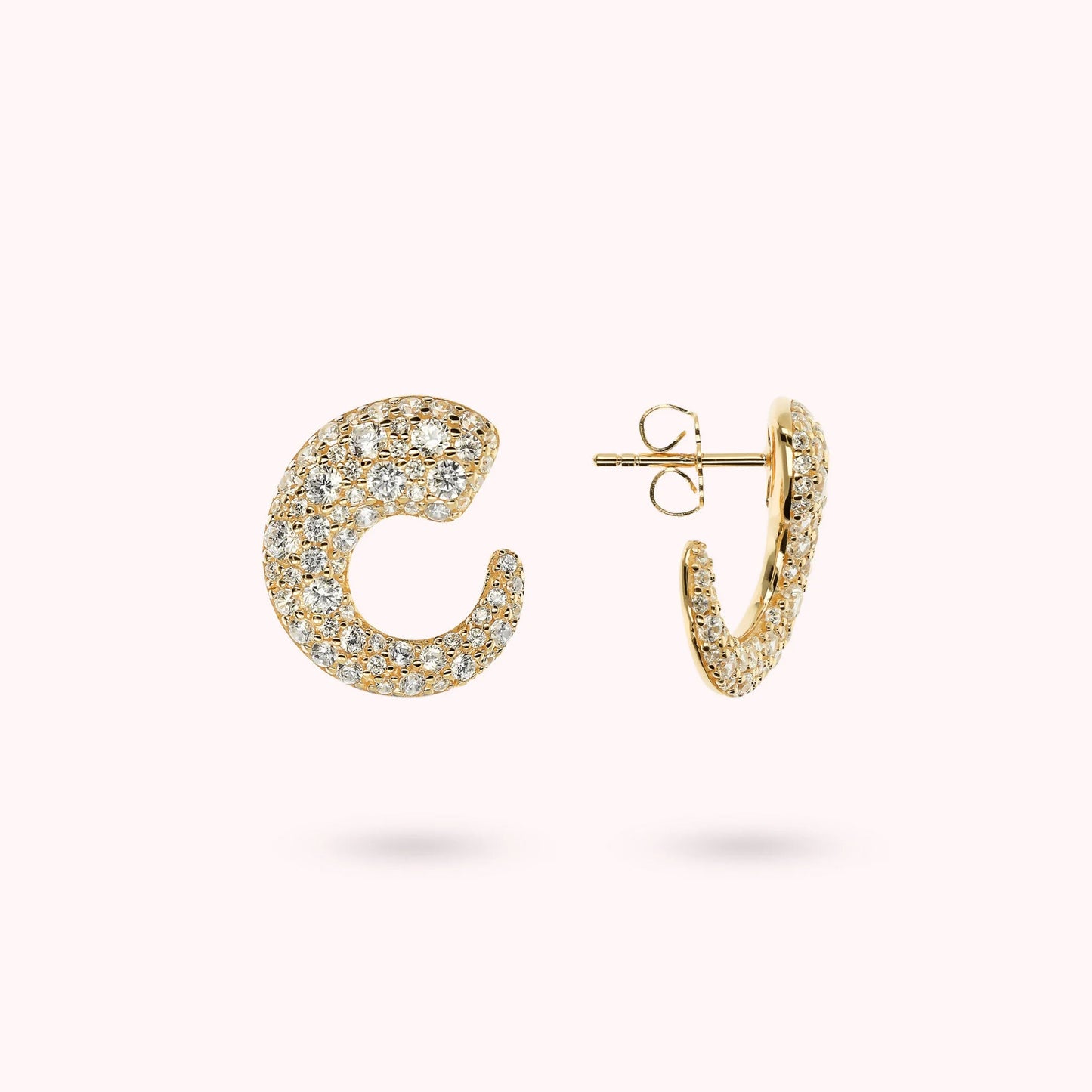 Orecchini a Lobo Golden Semicerchio Graduato in Pavé Misto