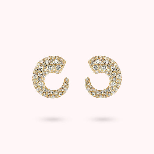 Orecchini a Lobo Golden Semicerchio Graduato in Pavé Misto