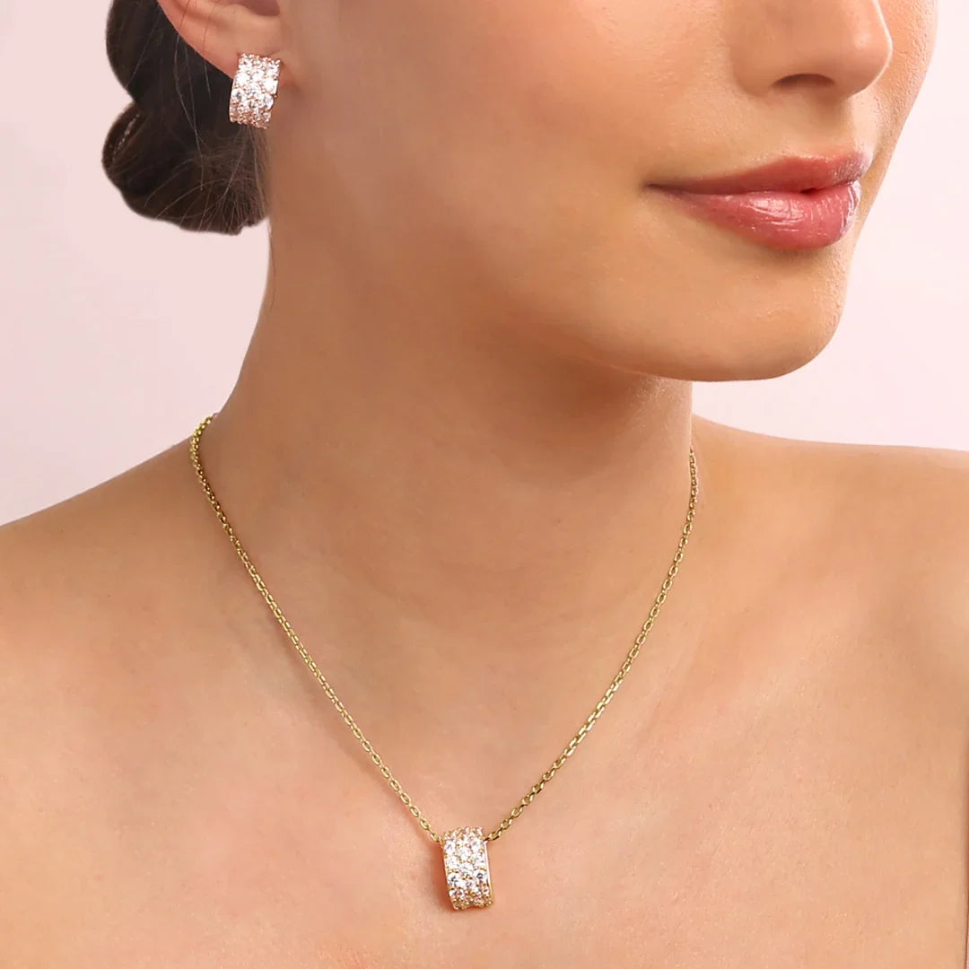 Collana Golden Catena Forzatina con Pendente Pavé