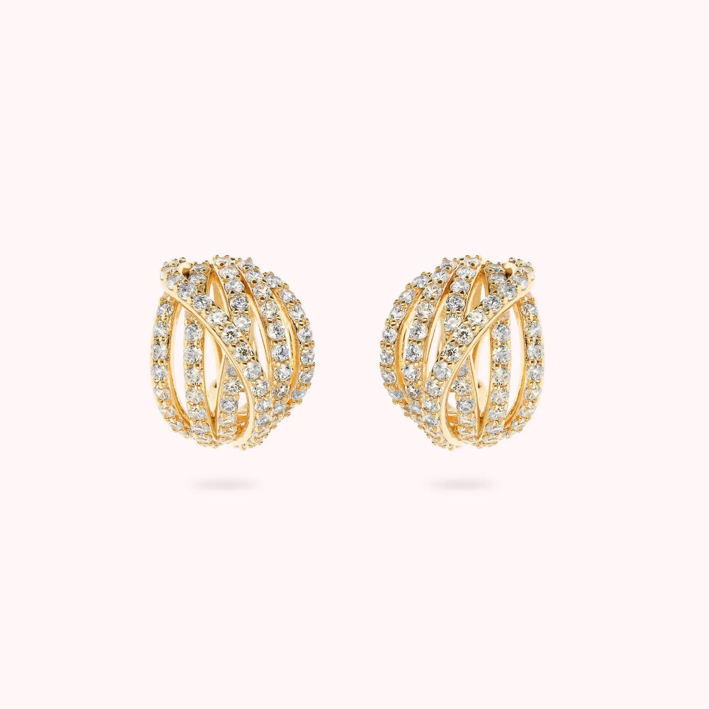 Orecchini a Sfera Golden Multifilo Incrociato con Pavé di Cubic Zirconia