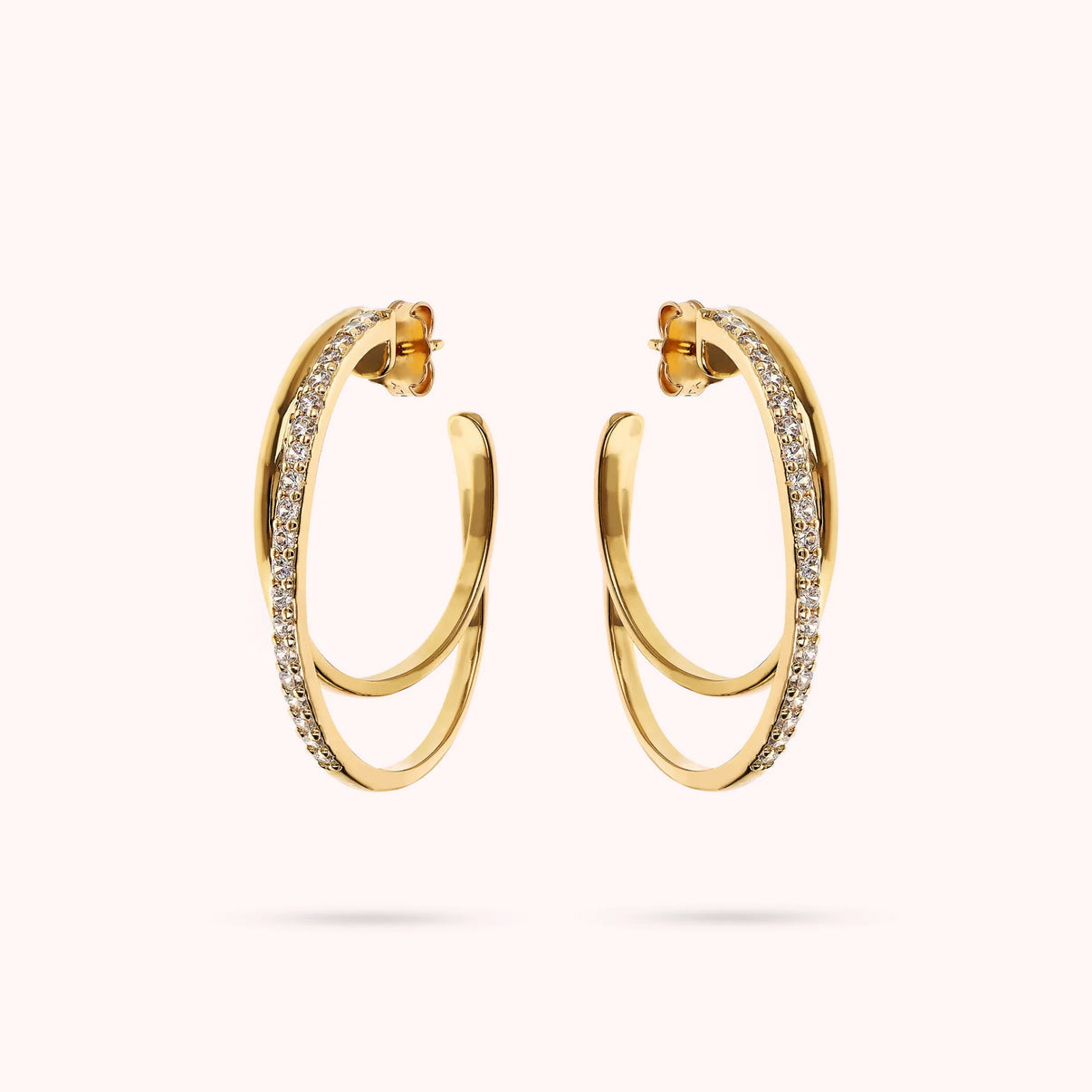Orecchini Golden a Doppio Cerchio Graduato con Cubic Zirconia