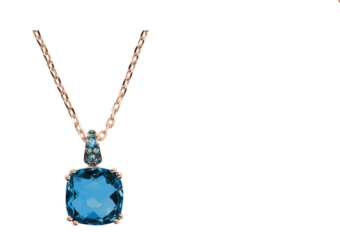 Collana Catena Rolo con Prisma Gem Quadrata blu e Pavé