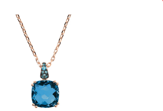 Collana Catena Rolo con Prisma Gem Quadrata blu e Pavé