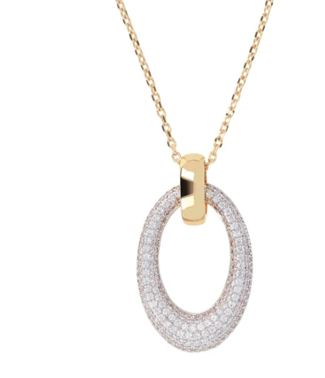 Collana Golden Catena Forzatina con Pendente Ovale Pavé in Cubic Zirconi