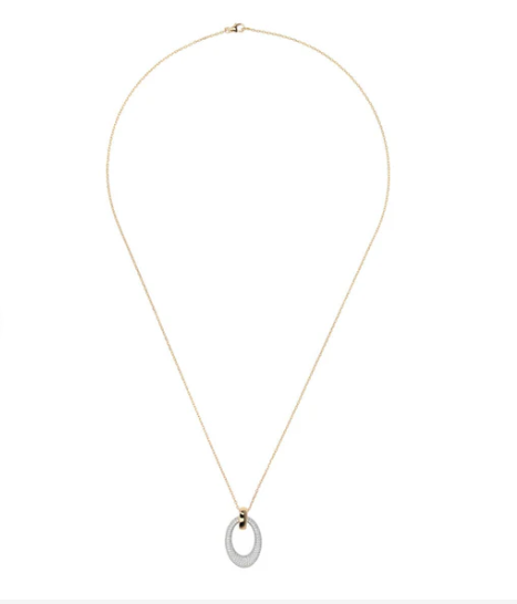 Collana Golden Catena Forzatina con Pendente Ovale Pavé in Cubic Zirconi